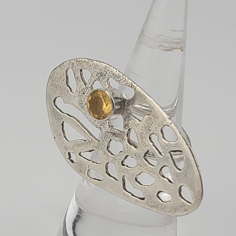 CITRINE CRYSTAL RING CHEETAH CUTOUT HANDMADE IN STERLING SILVER METAL SIZE 9